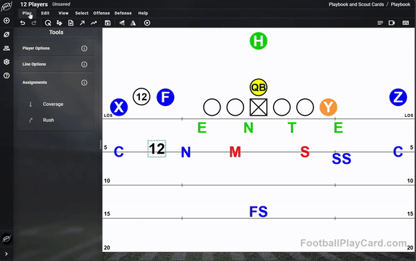 Football Play Card - 12 Player Custom Defense