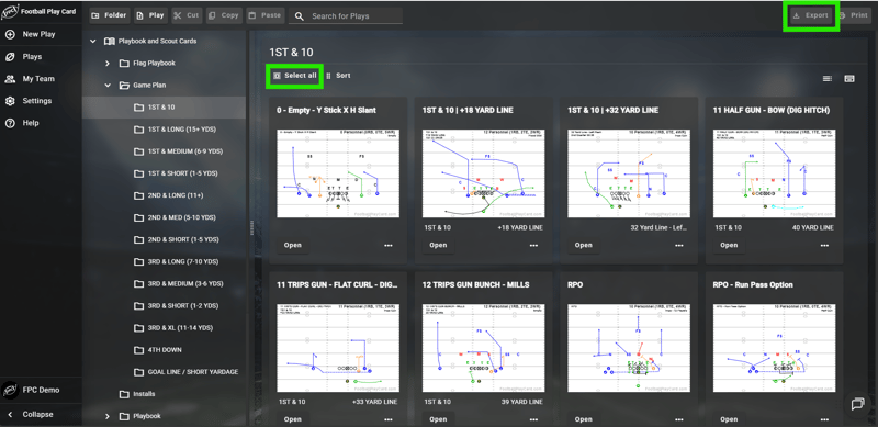 Football Play Card - Export Download Plays