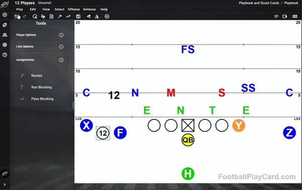 Football Play Card - 12 Player Custom Offense