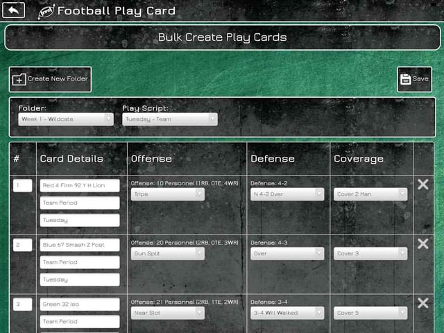 Football Play Card - Bulk Create Cards