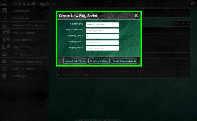 Football Play Card - Create Folders and Play Scripts