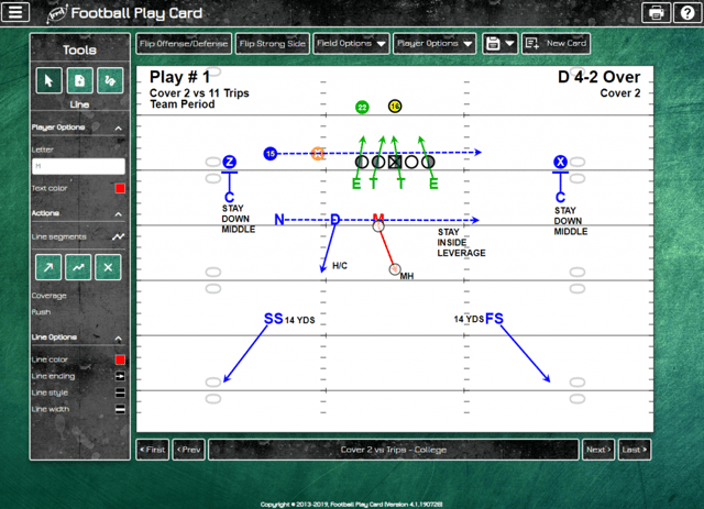 Football Play Card - College Field Layout - Defense