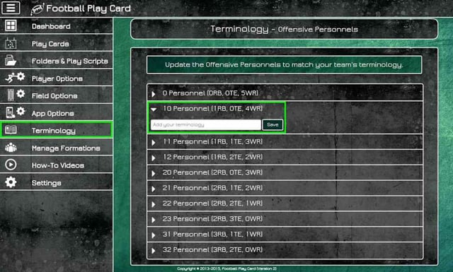 Football Play Card - Terminology